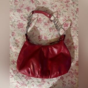 Le Chateau Red and Silver Hobo Bag with Glossy Finish